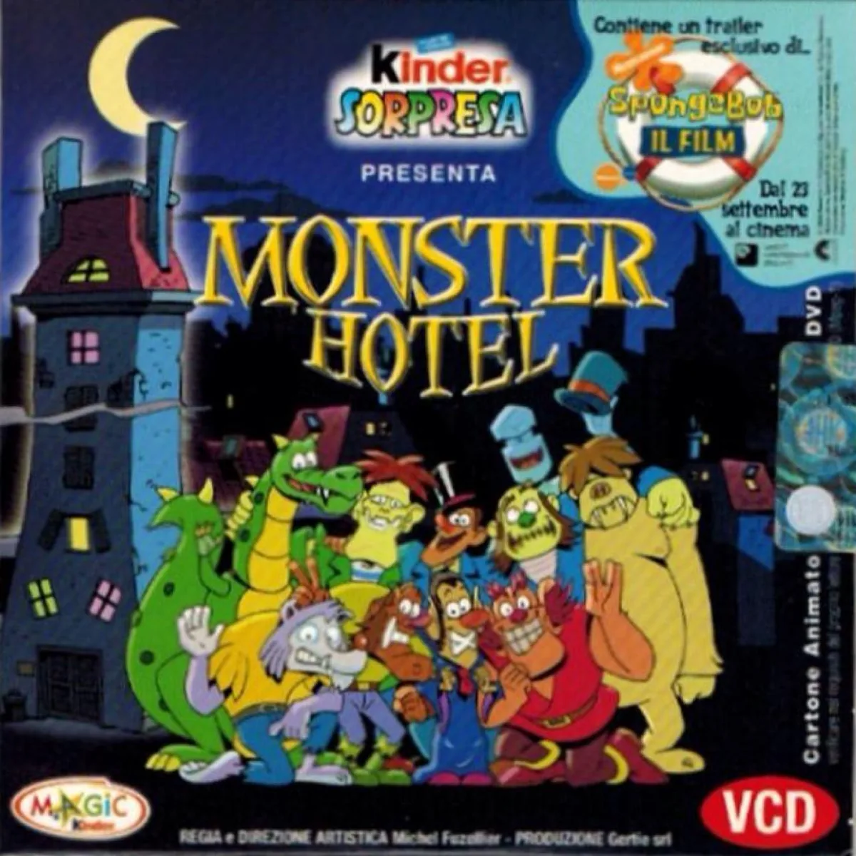 Copertina del VCD Monster Hotel firmato Kinder Sorpresa (Ferrero), cartone animato distribuito con l’uovo