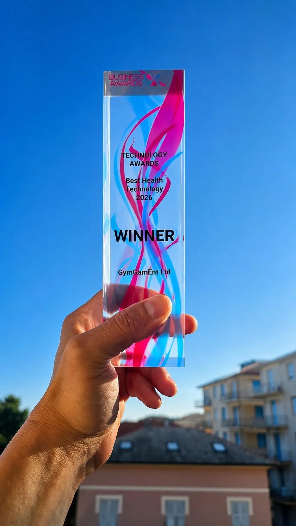 The Best Health Technology 2026 trophy given to GymGamEnt