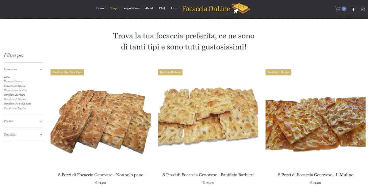 The FocacciaOnline interface