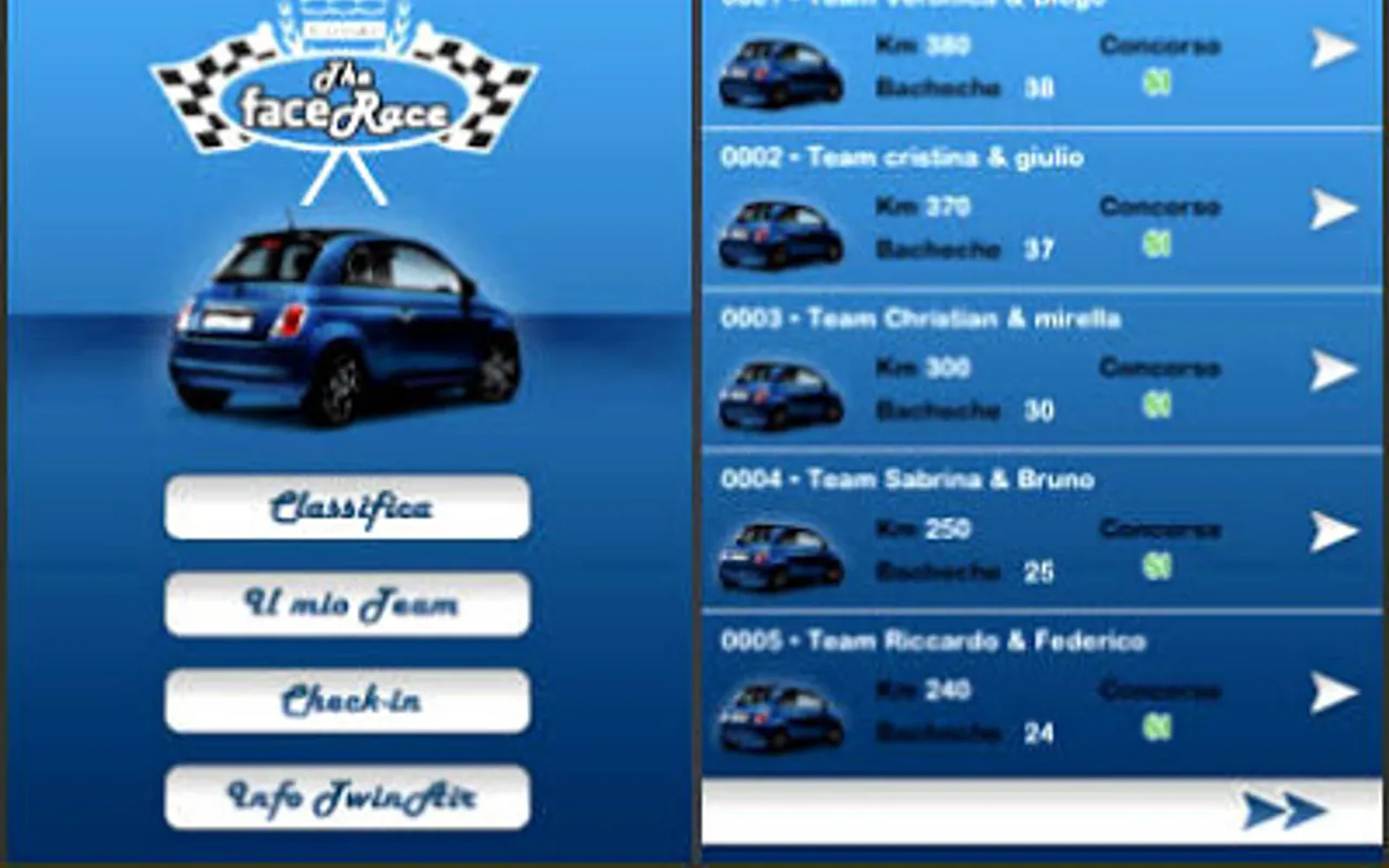 Schermate iPhone dell’app The Face Race per New Fiat 500